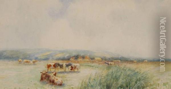 Cattle In Landscape Oil Painting - Sidney Pike
