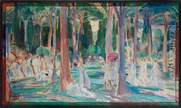 Im Park Der Villa Borghese Oil Painting - Dora Hitz