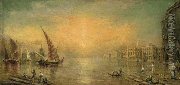 On The Bacino At Sunset Oil Painting - William Adolphu Knell