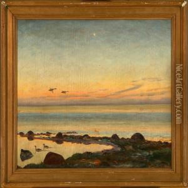Coastal Scene Atsunset Oil Painting - William Gislander