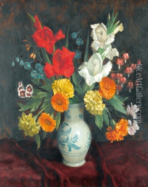 Stillleben Mit Blumen In Steingutvase Oil Painting - Josef Jost
