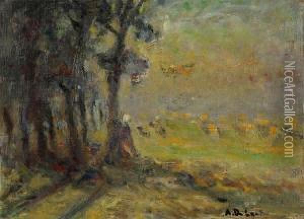 Landscape With Trees And Haystacks Oil Painting - Alois De Laet