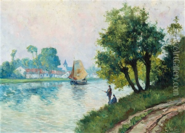 Fishermen By The River Lys Oil Painting - Gustave De Smet
