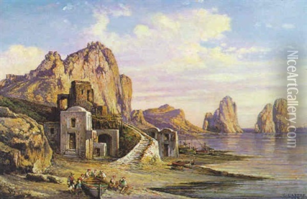 Marina Piccola A Capri Oil Painting - Consalvo Carelli
