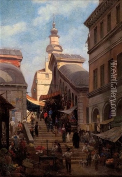 Venedig (+ Rialtobrucke Mit Gassenszene, Verso) Oil Painting - Julius Wagner