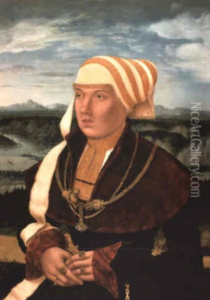 Portrait Of Dorothea Von Stralenburg, Aged 26, Seated In A Landscape Oil Painting - Conrad (von Creuznach) Faber