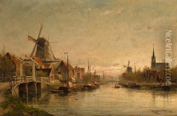 Evening At Maashuis, Holland Oil Painting - Cornelis Christiaan Dommersen