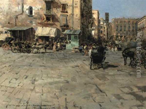 Piazza Mercato, Naples Oil Painting - Carlo Brancaccio