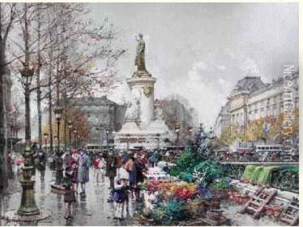 La Place De La Republique Oil Painting - Eugene Galien-Laloue