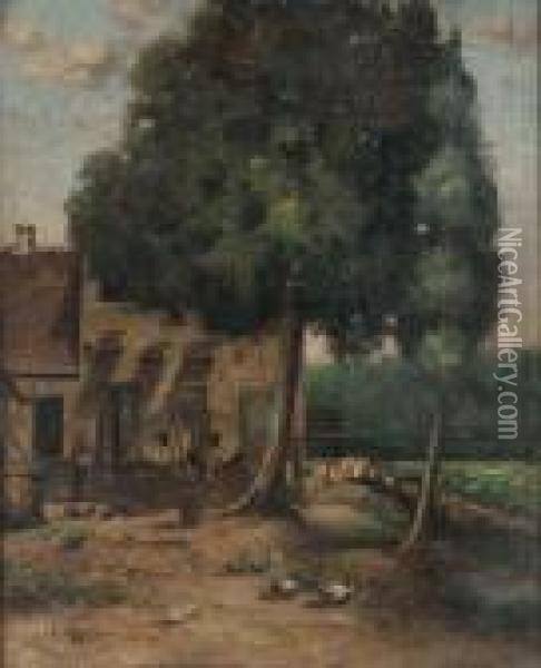 Cour De Ferme Animee Oil Painting - Adolphe Appian