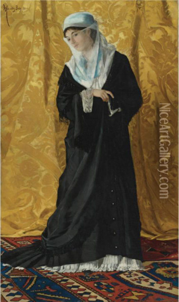 A Lady Of Constantinople Oil Painting - Osman Pacha Zadeh Hamdy Bey