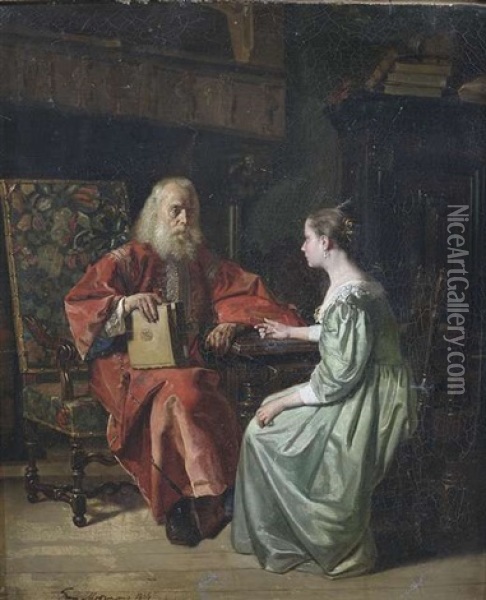 Vaterliche Ermahnung Im Historischen Interieur Oil Painting - Frans Moormans