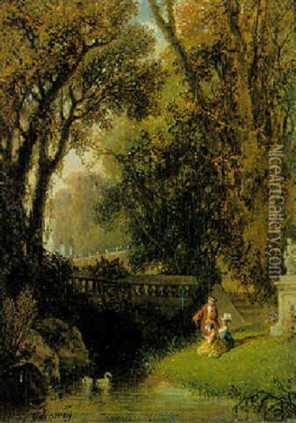 Conversation Galante Devant Le Pont Oil Painting - Hippolyte Jean Baptiste Garneray