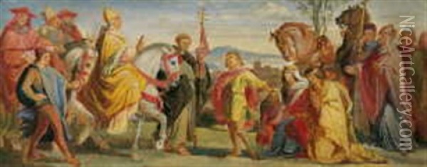 Die Begegnung Kaiser Heinrichs Iv. Mit Papst Gregor Vii. In Canossa Oil Painting - Alfred Rethel