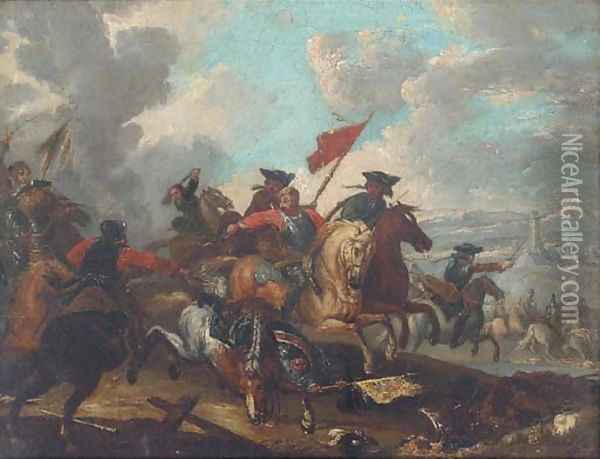 A cavalry engagement 4 Oil Painting - Jacques Courtois