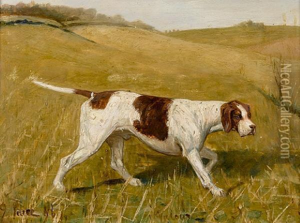 'valour', A Pointer In A Landscape Oil Painting - George Paice