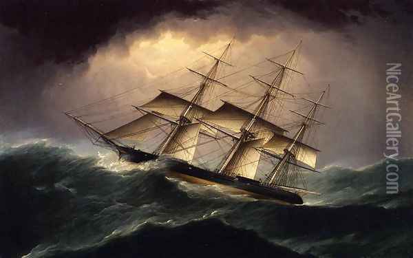 Clipper in a Heavy Sea Oil Painting - James E. Buttersworth