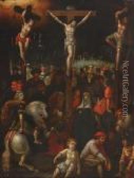 The Crucifixion On Calvary Oil Painting - Louis de Caullery