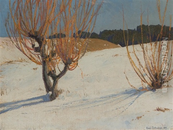 Pastures In Snow Oil Painting - Emil Schulze