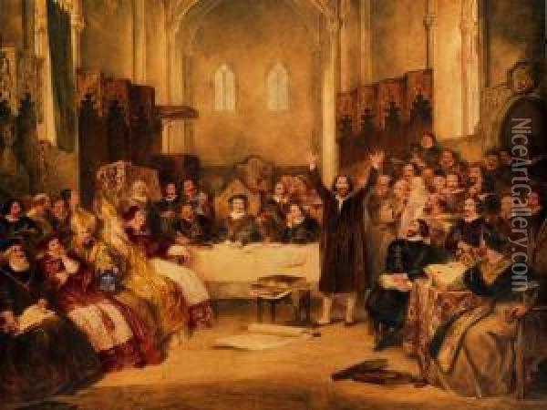Christoph Kolumbus Berichtet Vor Dem Konzil Von Salamanca Von Der Entdeckung Amerikas Oil Painting - James Stephanoff