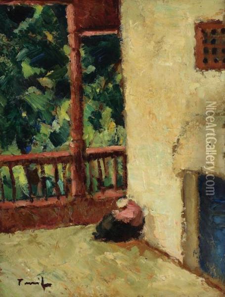 Tartar Woman In The Veranda Oil Painting - Nicolae Tonitza