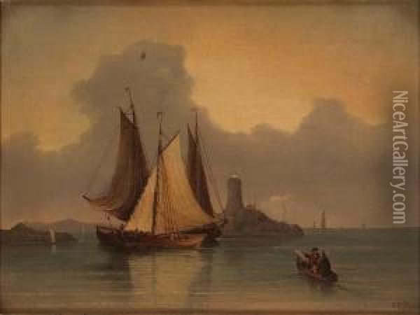 View Over Gronskars Lighthouse, Sandhamn Oil Painting - Elias Sehlstedt
