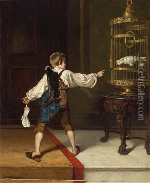 The Shoeshine Boy And The Cockatoo Oil Painting - Christian Ludwig Bokelmann
