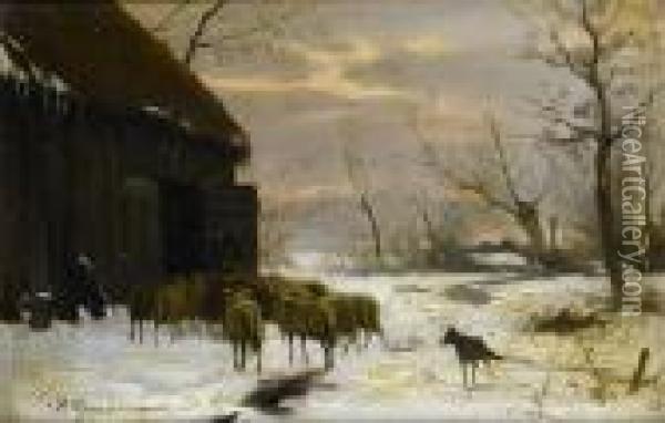 Feeding The Sheep In Winter Oil Painting - Anton Mauve