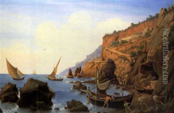 Am Golf Von Neapel Bei Sorrent Oil Painting - Johann Wilhelm Bruecke