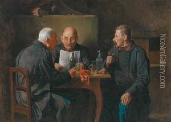 Three Veterans In Conversation Oil Painting - Friedrich V. Malheim Friedlaender