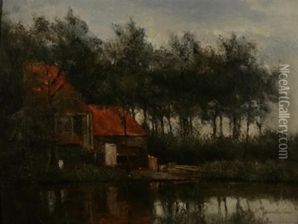 House By A Lake Oil Painting - Francois Carlebur II