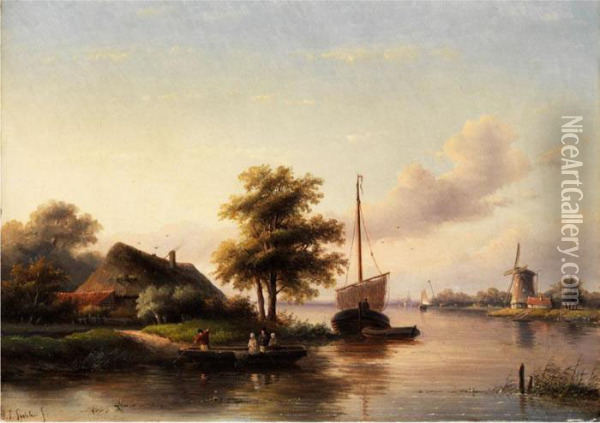 Hollandische Flusslandschaft Oil Painting - Jan Jacob Coenraad Spohler