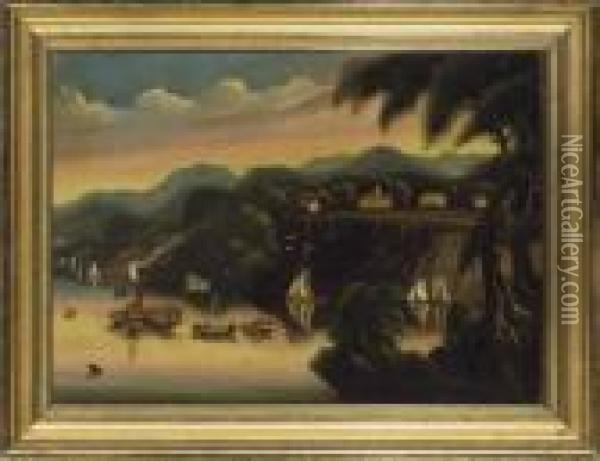 Hudson River Side- Wheeler Oil Painting - Thomas Chambers