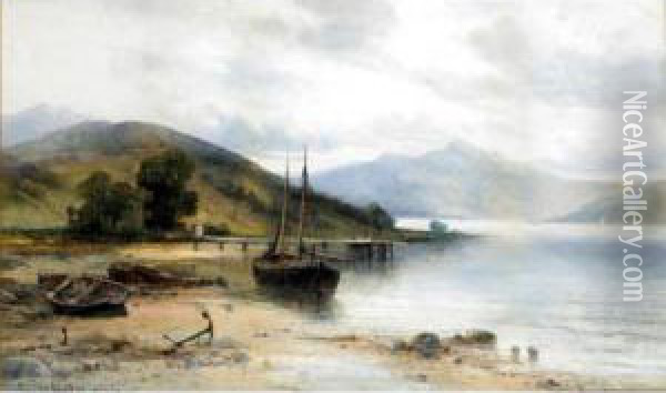 View Of Loch Lomond; View Of Loch Leven Oil Painting - Emil Axel Krause