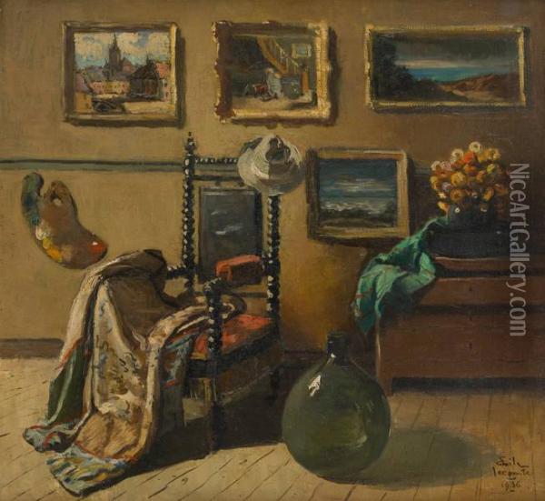 Interieur D'artiste Oil Painting - Emile Lecomte