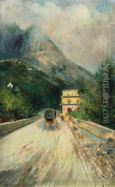Strada A Capri Oil Painting - Oscar Ricciardi