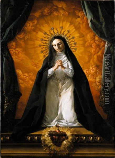 Saint Margaret Mary Alacoque Contemplating The Sacred Heart Of Jesus Oil Painting - Corrado Giaquinto