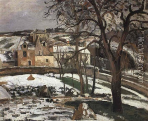 Effet De Neige A L'hermitage, Pontoise Oil Painting - Camille Pissarro
