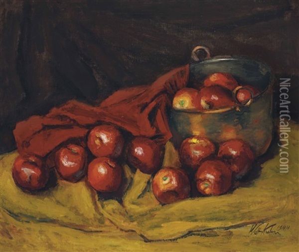 Red Apples And Copper Kettle Oil Painting - Walt Kuhn