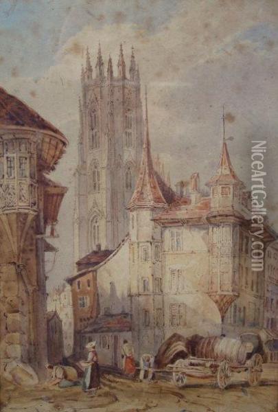 Figures In A Street In A Northern French Town Oil Painting - Samuel Prout