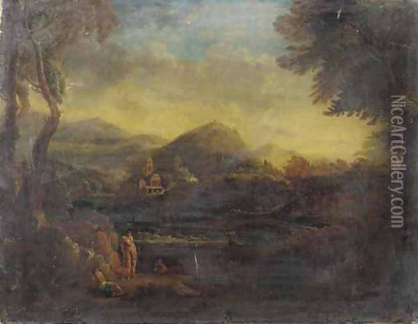 Figures in an Arcadian landscape Oil Painting - Copplestone Warre Bamfylde