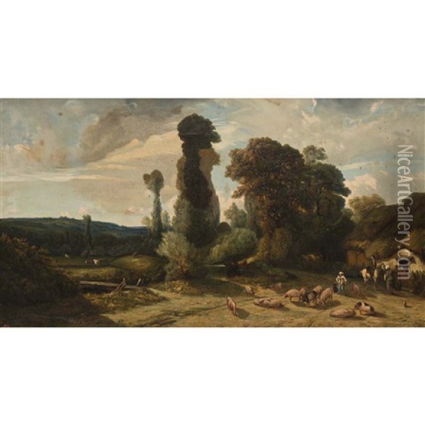 Troupeau De Vaches Se Desalterant Oil Painting - Jules Dupre
