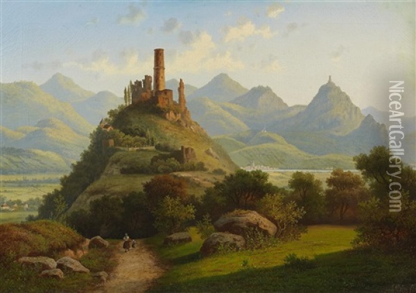 Blick Auf Die Godesburg Und Das Siebengebirge Oil Painting - Heinrich Eduard Heyn