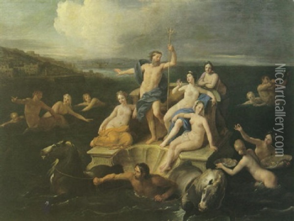 Neptune Rescues Amymone Oil Painting - Francesco Albani