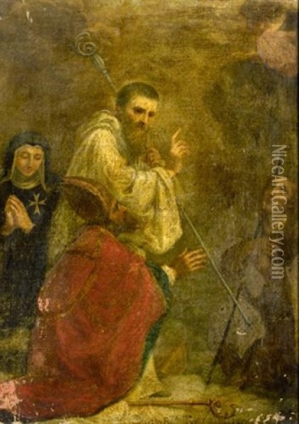A Religious Scene With Four Saints Oil Painting - Giovanni-Baptista Tempesti