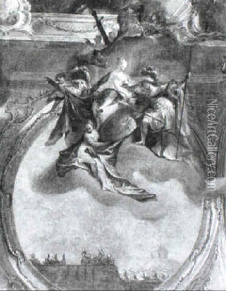 An Allegorical Study Of Figures In The Dome Of A Ceiling Oil Painting - Daniel Gran