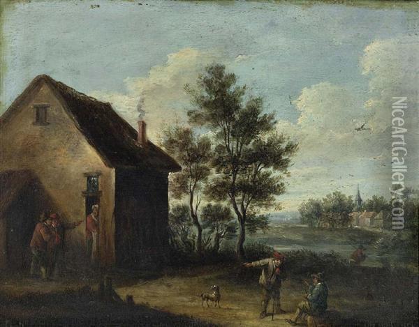 Dorflandschaft Mit Figurenstafage. Oil Painting - David The Younger Teniers