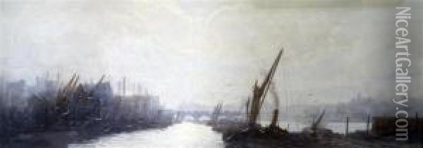 Thames From Blackfriars Oil Painting - Frederick E.J. Goff