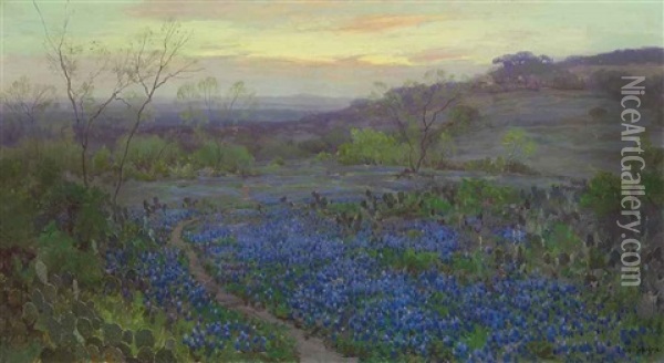 Blue Bonnets At Twilight Oil Painting - Julian Onderdonk