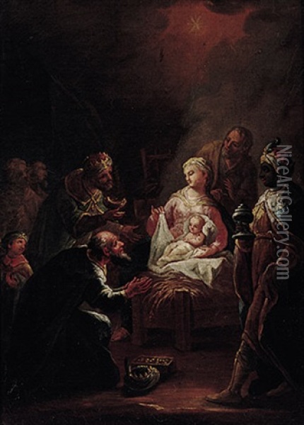 Christi Geburt Mit Anbetung Der Heiligen Drei Konige Oil Painting - Johann Baptist Enderle